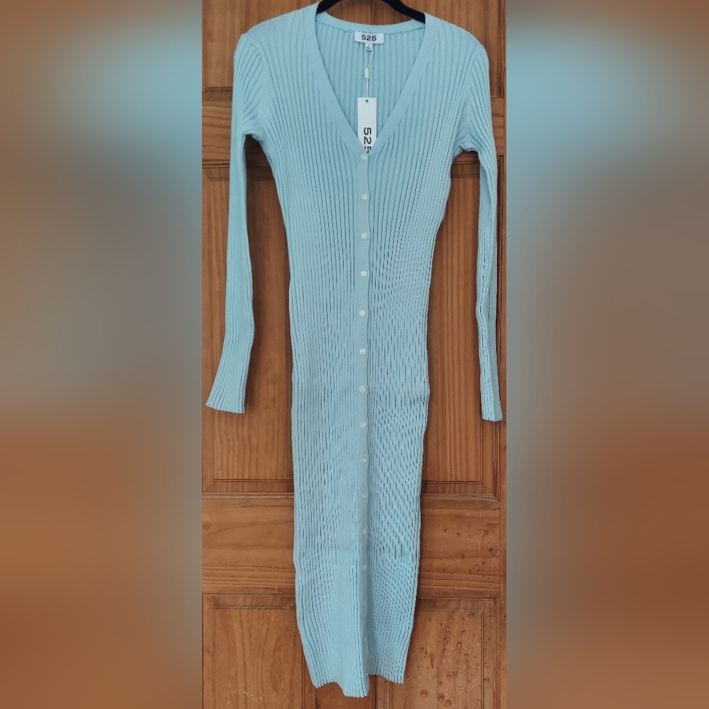 525 America Pastel Blue Ribbed Cotton Button-Down Dress NWT - Picture 3 of 12